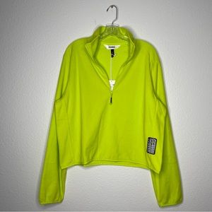 Rains Electric Lime Fleece Long Sleeve Crop Top‎ Quarter Zip Sweatshirt Size XL